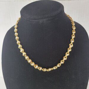 Napier Gold Faux Pearl Classic Mobwife Interlocking Chain 17" Chocker Necklace